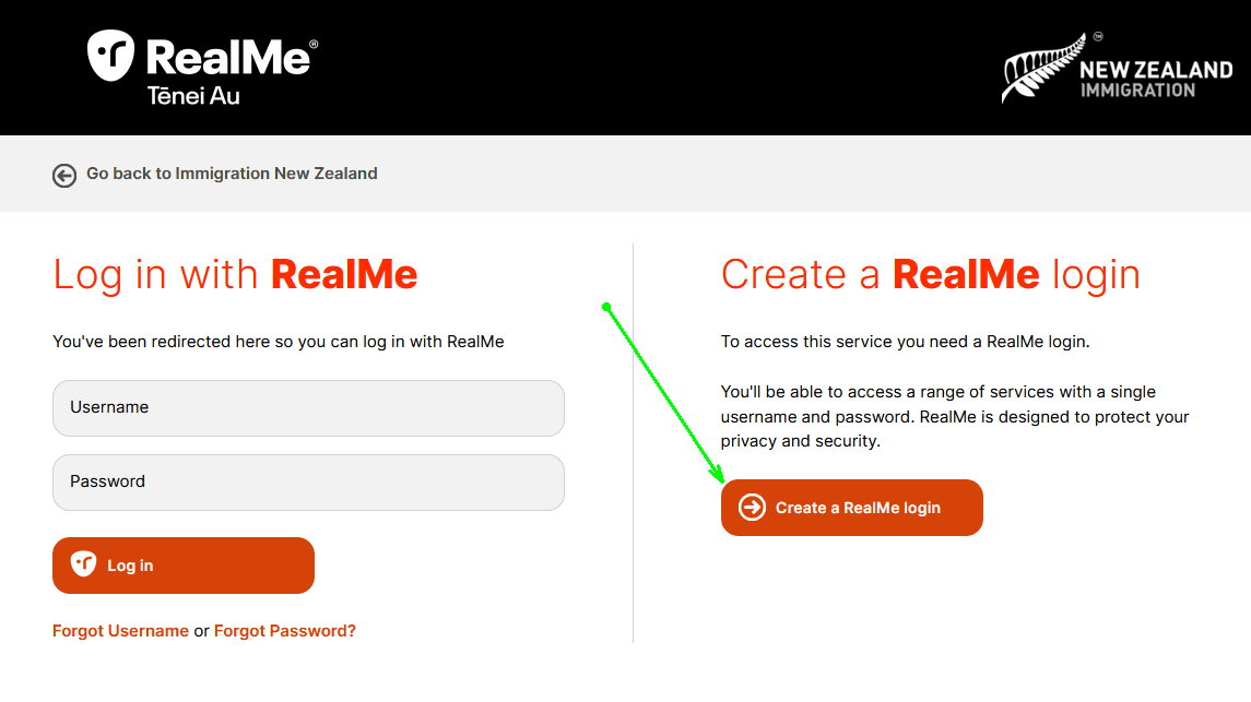 Создание личного кабинета на сайте RealMe для онлайн подачи на визу в Новую Зеландию