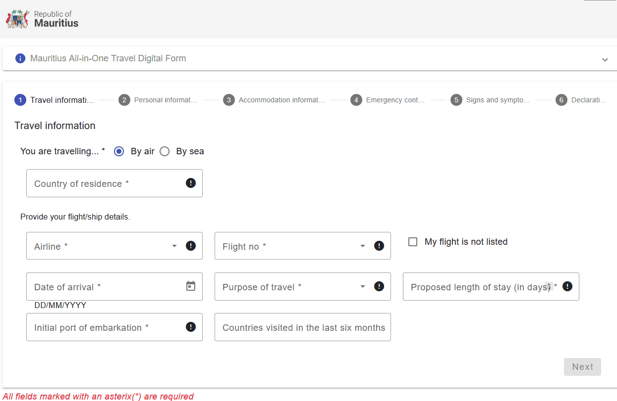 Цифровая форма для путешествия на Маврикий